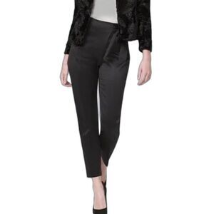 NWT White House Black Market Ankle Pants Size 12 Short Black Satin Side Tie